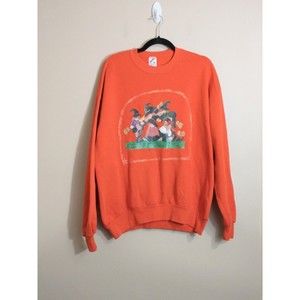 VTG Womens Hand Painted Witch Halloween Sweatshirt XL Orange 90s Retro Granny